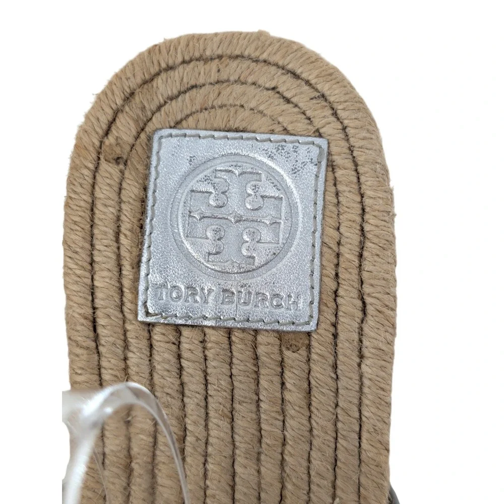 Tory Burch Miller Silver Metallic Espadrille Thong Sandals Size 10